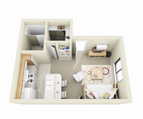 Floor plan for studio, 1 bath, 326 sqft
